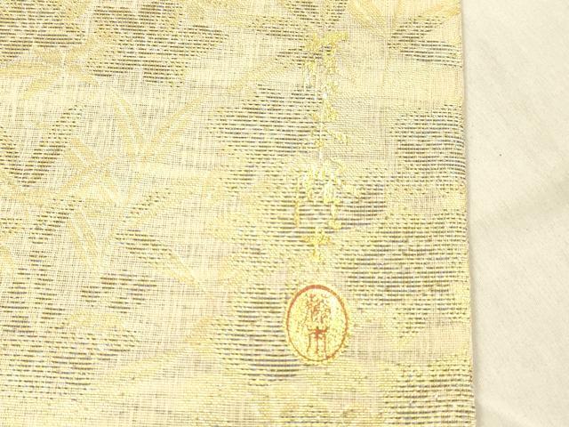 平和屋着物▽西陣 華翔苑謹製 螺鈿作家 藤本隆士 六通柄袋帯 スリーシーズン 春夏秋 パール 草花文 金糸 上代29万 正絹 逸品 DABC8027cm