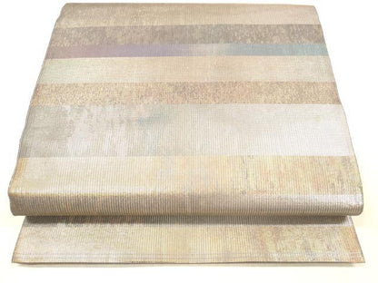 平和屋着物＊夏物 六通柄袋帯 横段文 金銀糸 正絹 逸品 DABC8028cm
