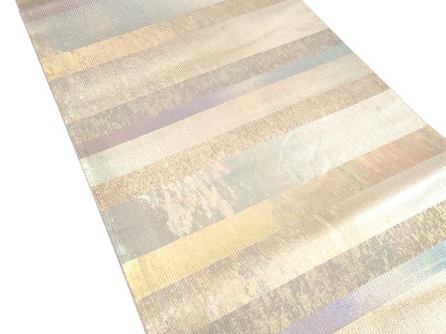 平和屋着物＊夏物 六通柄袋帯 横段文 金銀糸 正絹 逸品 DABC8028cm