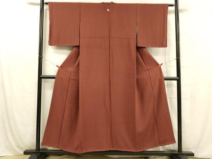 平和屋着物■上質な色無地 臙脂色 正絹 逸品 DABC8032cm