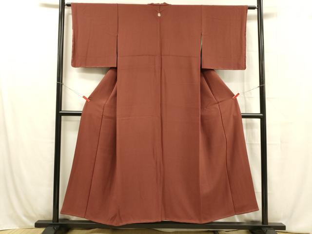 平和屋着物■上質な色無地 臙脂色 正絹 逸品 DABC8032cm