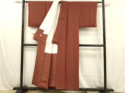 平和屋着物■上質な色無地 臙脂色 正絹 逸品 DABC8032cm