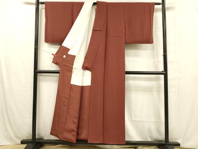 平和屋着物■上質な色無地 臙脂色 正絹 逸品 DABC8032cm