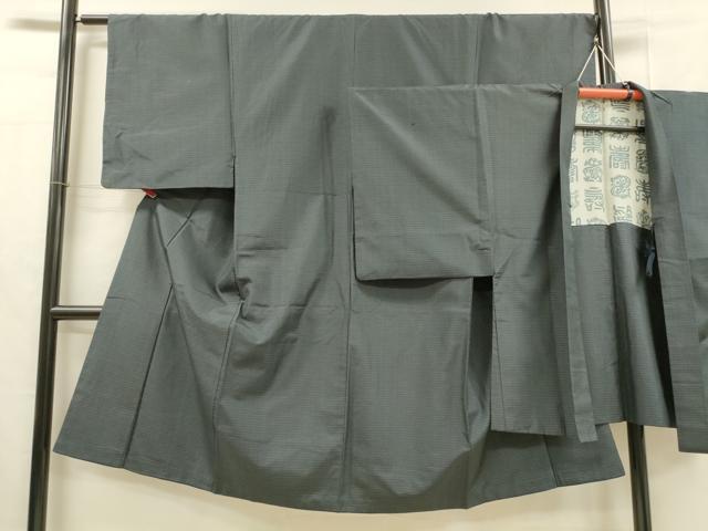平和屋着物■男性 本場大島紬 アンサンブル 格子 正絹 逸品 DABC8035cm