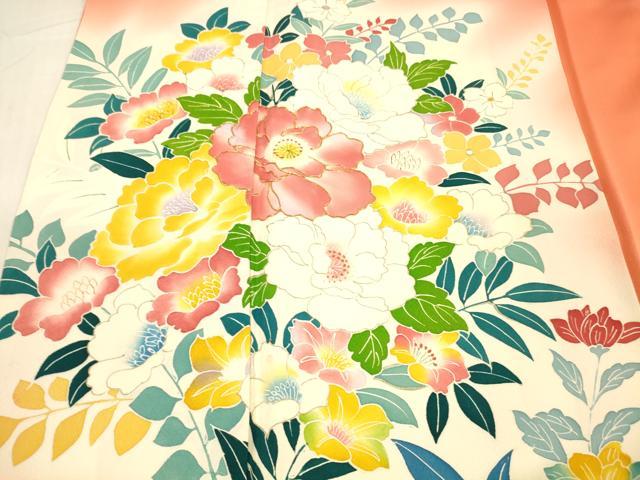 平和屋着物■訪問着 駒刺繍 草花文 暈し染め 金彩 正絹 逸品 DABC8058cm