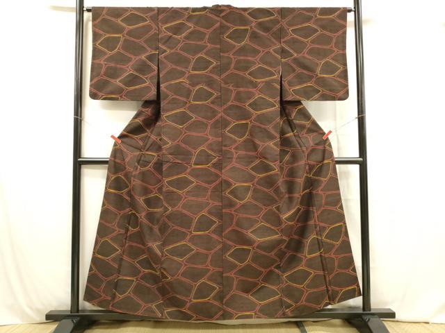 平和屋着物■小千谷紬 抽象文様 証紙付き 正絹 逸品 DABC8060cm