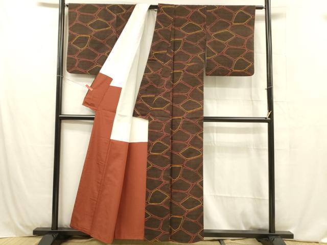 平和屋着物■小千谷紬 抽象文様 証紙付き 正絹 逸品 DABC8060cm