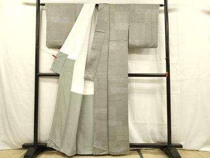 平和屋着物■上質な小紋 草木染 横段文 反端付き 正絹 逸品 DABC8061cm