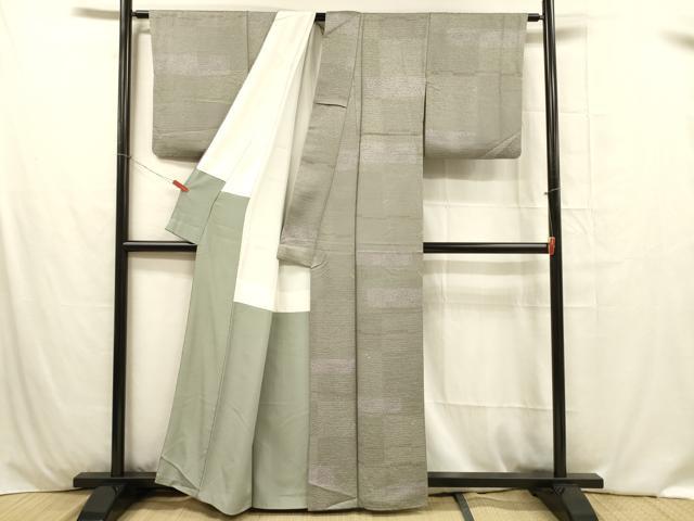 平和屋着物■上質な小紋 草木染 横段文 反端付き 正絹 逸品 DABC8061cm
