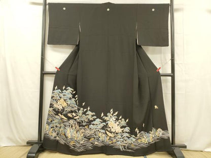 平和屋着物■豪華黒留袖 駒刺繍 風景飛鳥梅松文 金彩 大丸扱い 正絹 逸品 DABC8068cm