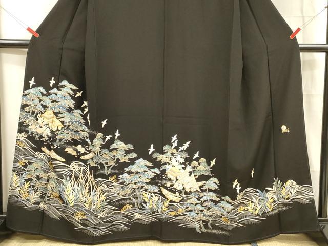 平和屋着物■豪華黒留袖 駒刺繍 風景飛鳥梅松文 金彩 大丸扱い 正絹 逸品 DABC8068cm