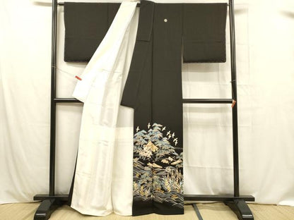 平和屋着物■豪華黒留袖 駒刺繍 風景飛鳥梅松文 金彩 大丸扱い 正絹 逸品 DABC8068cm