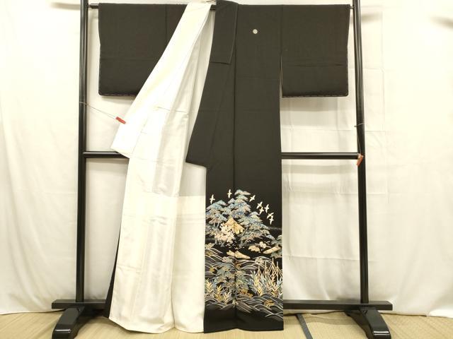 平和屋着物■豪華黒留袖 駒刺繍 風景飛鳥梅松文 金彩 大丸扱い 正絹 逸品 DABC8068cm