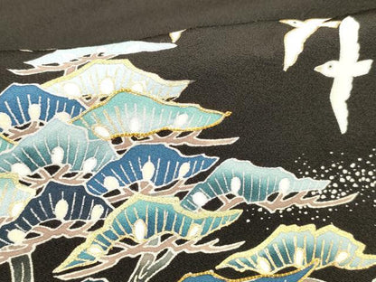 平和屋着物■豪華黒留袖 駒刺繍 風景飛鳥梅松文 金彩 大丸扱い 正絹 逸品 DABC8068cm