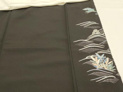 平和屋着物■豪華黒留袖 駒刺繍 風景飛鳥梅松文 金彩 大丸扱い 正絹 逸品 DABC8068cm