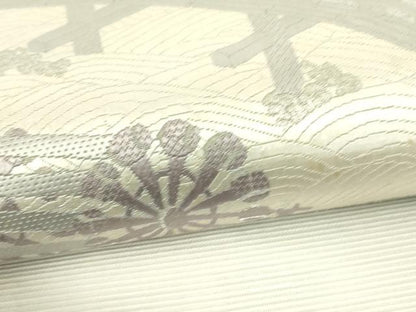 平和屋着物＊夏物 太鼓柄袋帯 総刺繍 渡橋水車文 銀糸 正絹 逸品 DABC8076cm