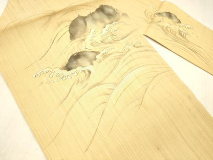 平和屋着物＊夏物 九寸名古屋帯 手描き 立波文 麻 逸品 DABC8082cm