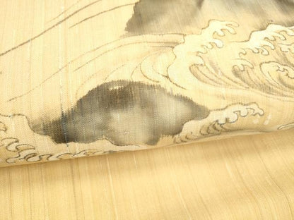 平和屋着物＊夏物 九寸名古屋帯 手描き 立波文 麻 逸品 DABC8082cm