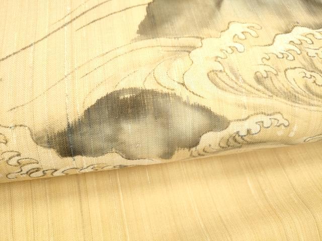 平和屋着物＊夏物 九寸名古屋帯 手描き 立波文 麻 逸品 DABC8082cm