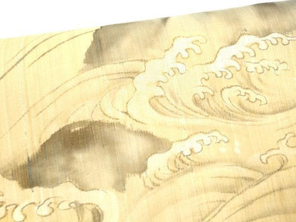 平和屋着物＊夏物 九寸名古屋帯 手描き 立波文 麻 逸品 DABC8082cm