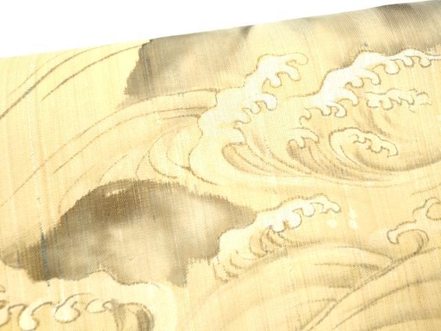 平和屋着物＊夏物 九寸名古屋帯 手描き 立波文 麻 逸品 DABC8082cm