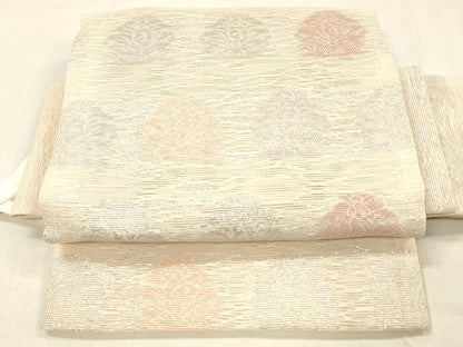 平和屋着物＊夏物 つけ帯 横段花文 銀糸 正絹 逸品 DABC8085cm