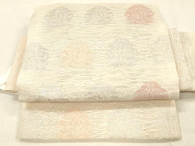平和屋着物＊夏物 つけ帯 横段花文 銀糸 正絹 逸品 DABC8085cm