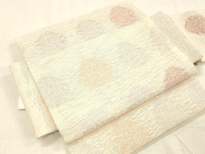 平和屋着物＊夏物 つけ帯 横段花文 銀糸 正絹 逸品 DABC8085cm