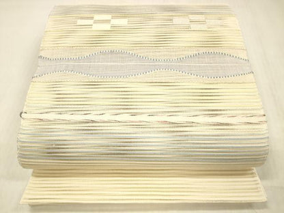 平和屋着物＊夏物 絽綴れ 八寸名古屋帯 横段文 金銀糸 正絹 逸品 DABC8086cm
