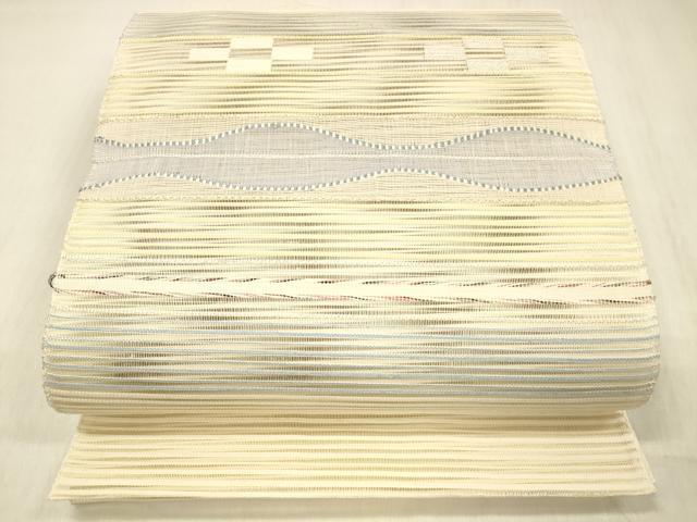平和屋着物＊夏物 絽綴れ 八寸名古屋帯 横段文 金銀糸 正絹 逸品 DABC8086cm