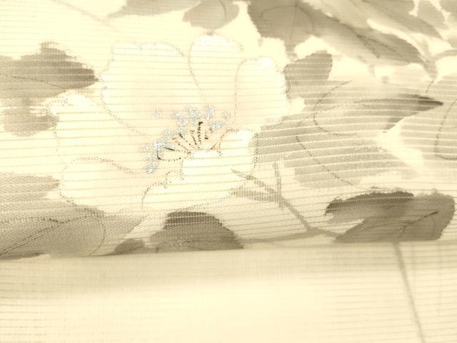 平和屋着物＊夏物　九寸名古屋帯　作家物　手描き　刺繍　草花文　銀彩　正絹　逸品　DABC8087cm
