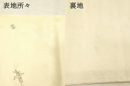 平和屋着物＊夏物 九寸名古屋帯 作家物 手描き 縦絽縮緬 夏虫 正絹 逸品 DABC8089cm