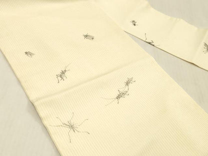 平和屋着物＊夏物 九寸名古屋帯 作家物 手描き 縦絽縮緬 夏虫 正絹 逸品 DABC8089cm