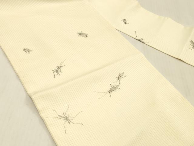 平和屋着物＊夏物 九寸名古屋帯 作家物 手描き 縦絽縮緬 夏虫 正絹 逸品 DABC8089cm