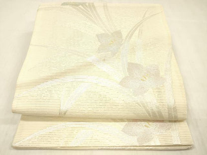 平和屋着物＊夏物 六通柄袋帯 草花文 金銀糸 正絹 逸品 DABC8090cm