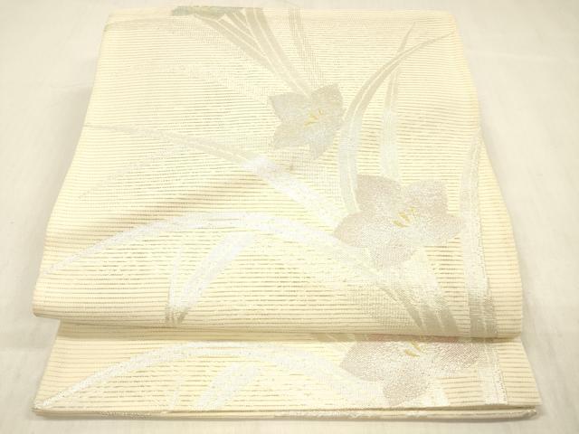 平和屋着物＊夏物 六通柄袋帯 草花文 金銀糸 正絹 逸品 DABC8090cm