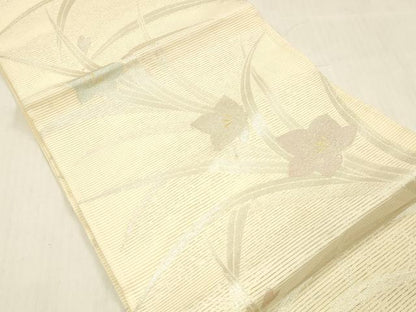 平和屋着物＊夏物 六通柄袋帯 草花文 金銀糸 正絹 逸品 DABC8090cm