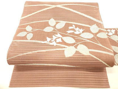 平和屋着物＊夏物 絽綴れ 八寸名古屋帯 枝葉文 金銀糸 正絹 逸品 DABC8098cm
