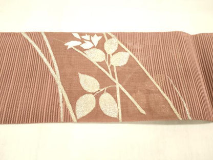 平和屋着物＊夏物 絽綴れ 八寸名古屋帯 枝葉文 金銀糸 正絹 逸品 DABC8098cm