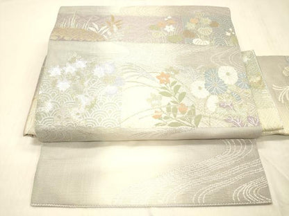 平和屋着物＊夏物 つけ帯 流水草花文 金銀糸 正絹 逸品 DABC8103cm