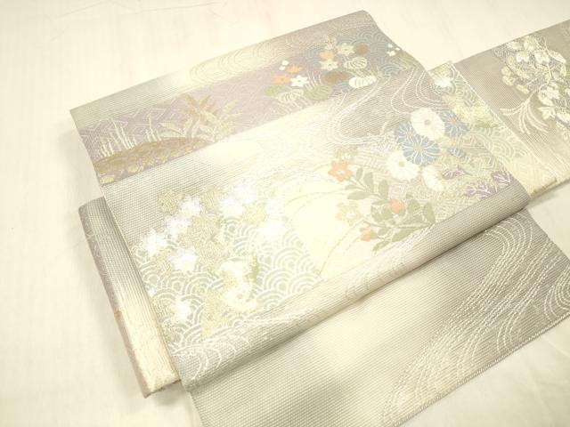 平和屋着物＊夏物 つけ帯 流水草花文 金銀糸 正絹 逸品 DABC8103cm