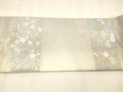 平和屋着物＊夏物 つけ帯 流水草花文 金銀糸 正絹 逸品 DABC8103cm