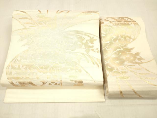 平和屋着物＊夏物 つけ帯 飾花文 金糸 正絹 逸品 DABC8104cm