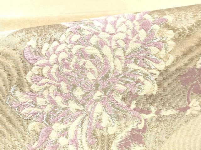 平和屋着物＊夏物 太鼓柄袋帯 唐織 地紙花文 銀糸 正絹 逸品 DABC8108cm