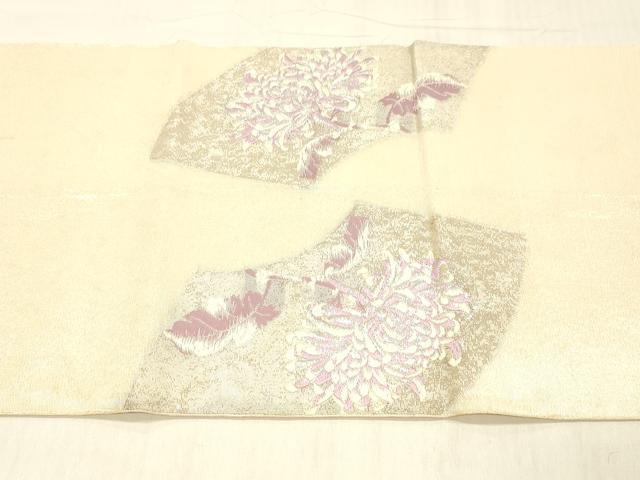 平和屋着物＊夏物 太鼓柄袋帯 唐織 地紙花文 銀糸 正絹 逸品 DABC8108cm