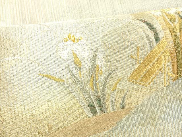 平和屋着物＊夏物 太鼓柄袋帯 唐織 作家物 杜若 金銀糸 引箔 正絹 逸品 DABC8109cm