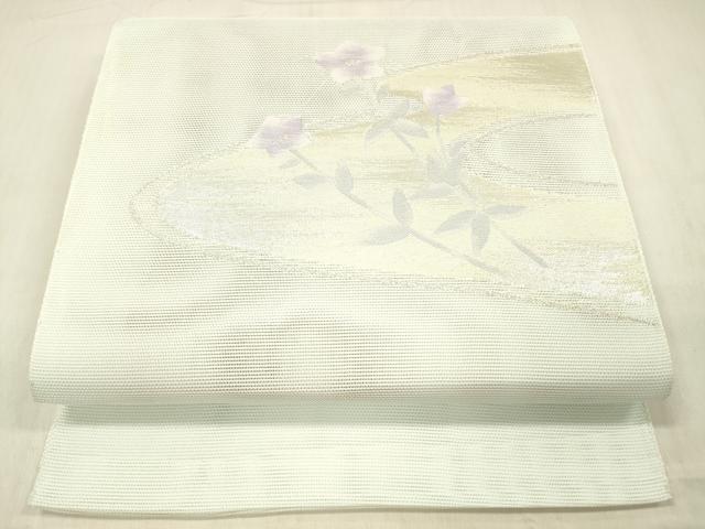 平和屋着物＊夏物 八寸名古屋帯 草花文 銀糸 DABC8110cm