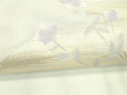 平和屋着物＊夏物 八寸名古屋帯 草花文 銀糸 DABC8110cm