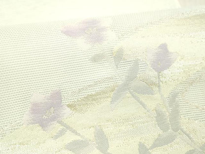 平和屋着物＊夏物 八寸名古屋帯 草花文 銀糸 DABC8110cm