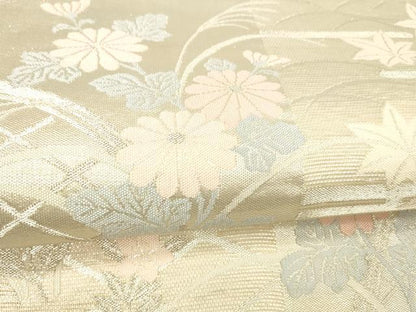 平和屋着物＊夏物 六通柄袋帯 草花文 銀糸 正絹 逸品 DABC8115cm